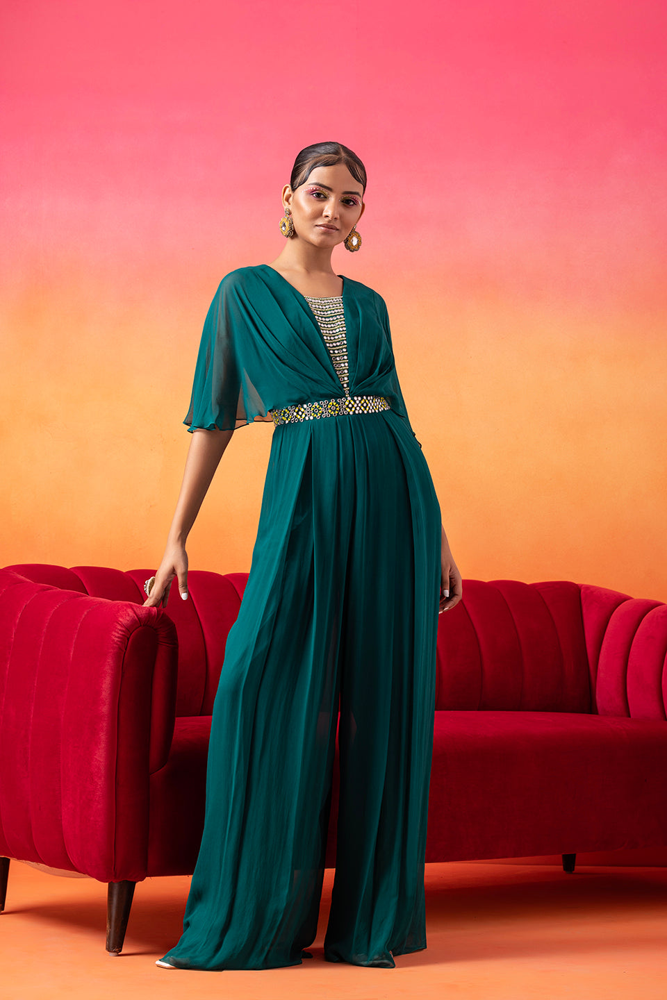 Emerald Green Pre-Draped Jumpsuit