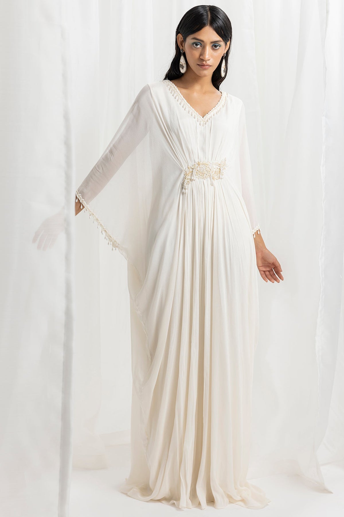 Ivory Chiffon Embellished Kaftan