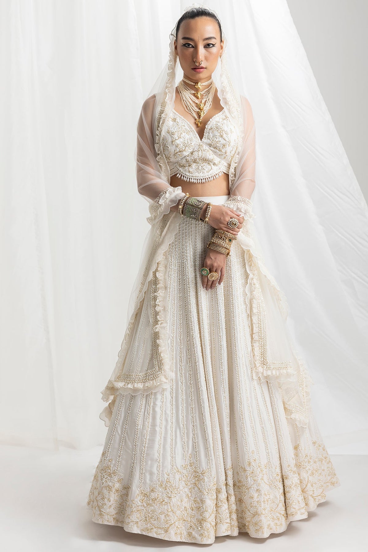 Ivory Habutai Silk Embellished Lehenga Set