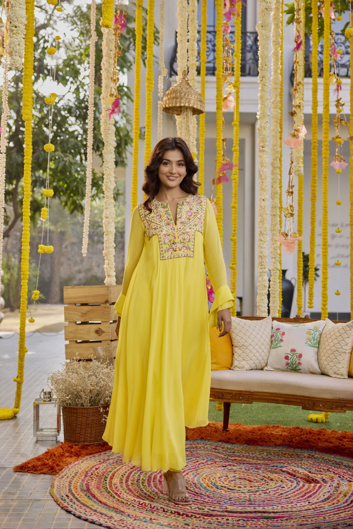 SUNSHINE YELLOW ASYMMETRIC KURTA WITH PANTS