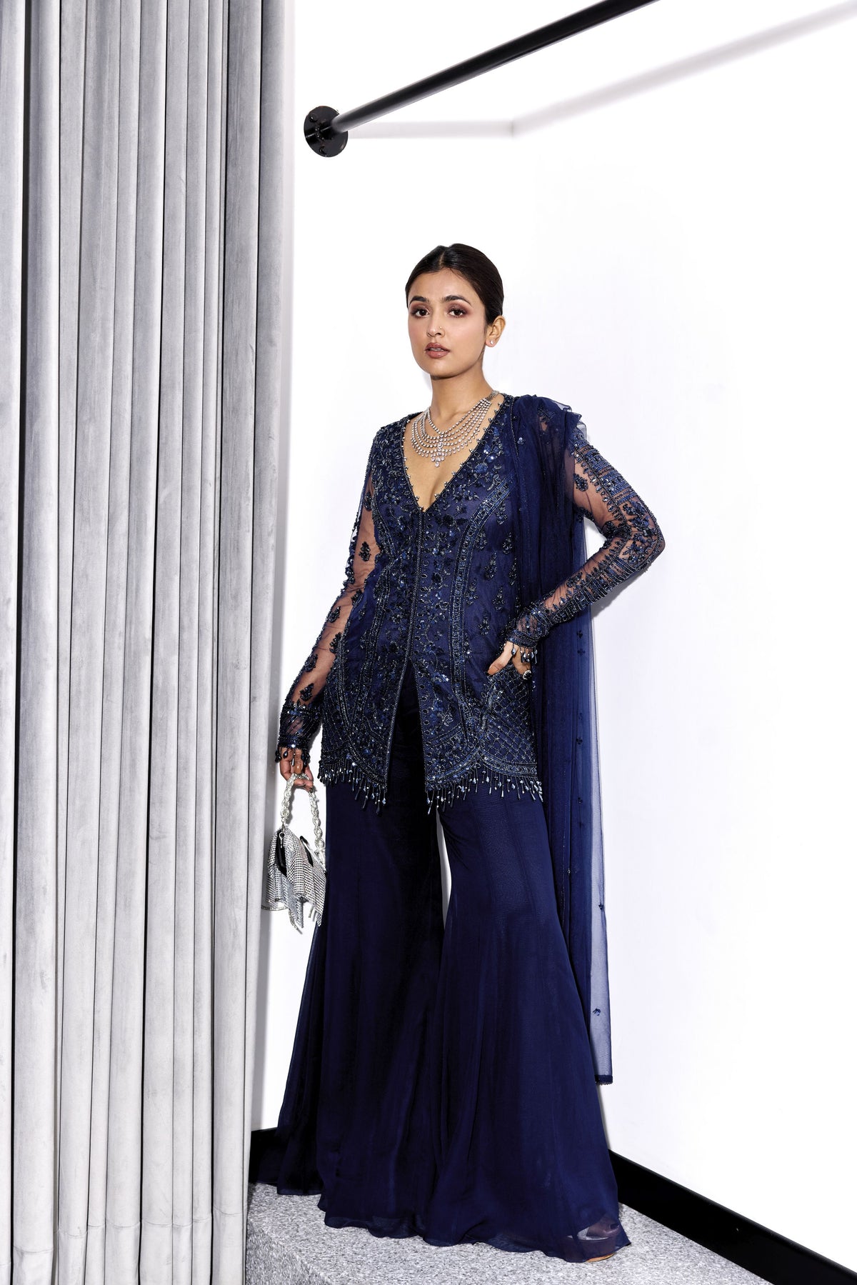 MIDNIGHT BLUE TONAL EMBROIDERED KURTA AND PANTS