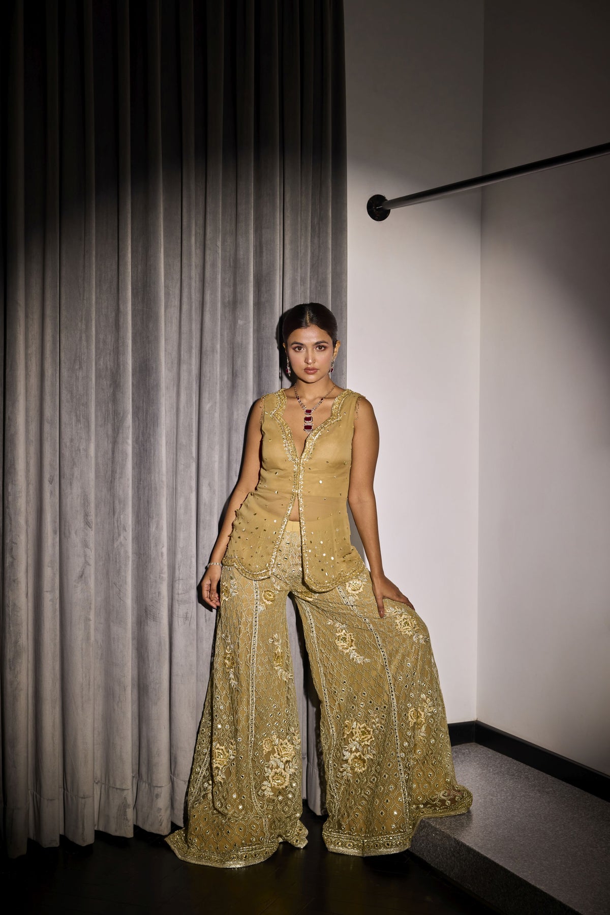 GOLD EMBROIDERED PANTS AND TOP