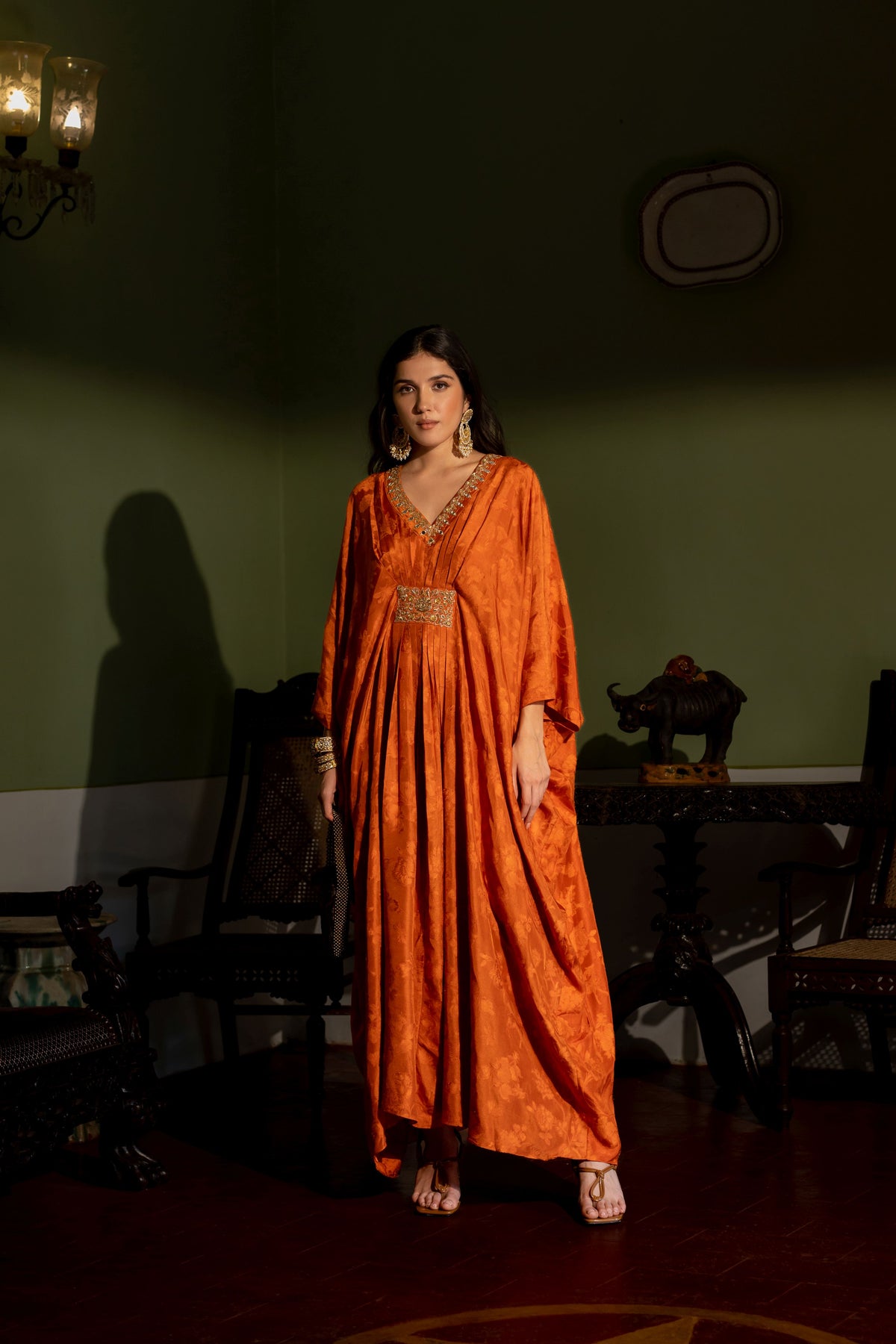 Burnt orange self woven kaftan